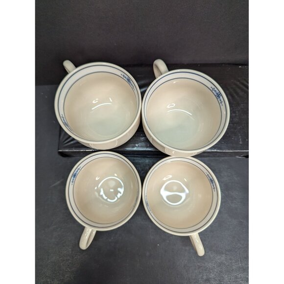 Epoch Stockholm Beige 8 Oz Coffee Cup Blue Flower Inside Rim Lot of 4 - Picture 7 of 9